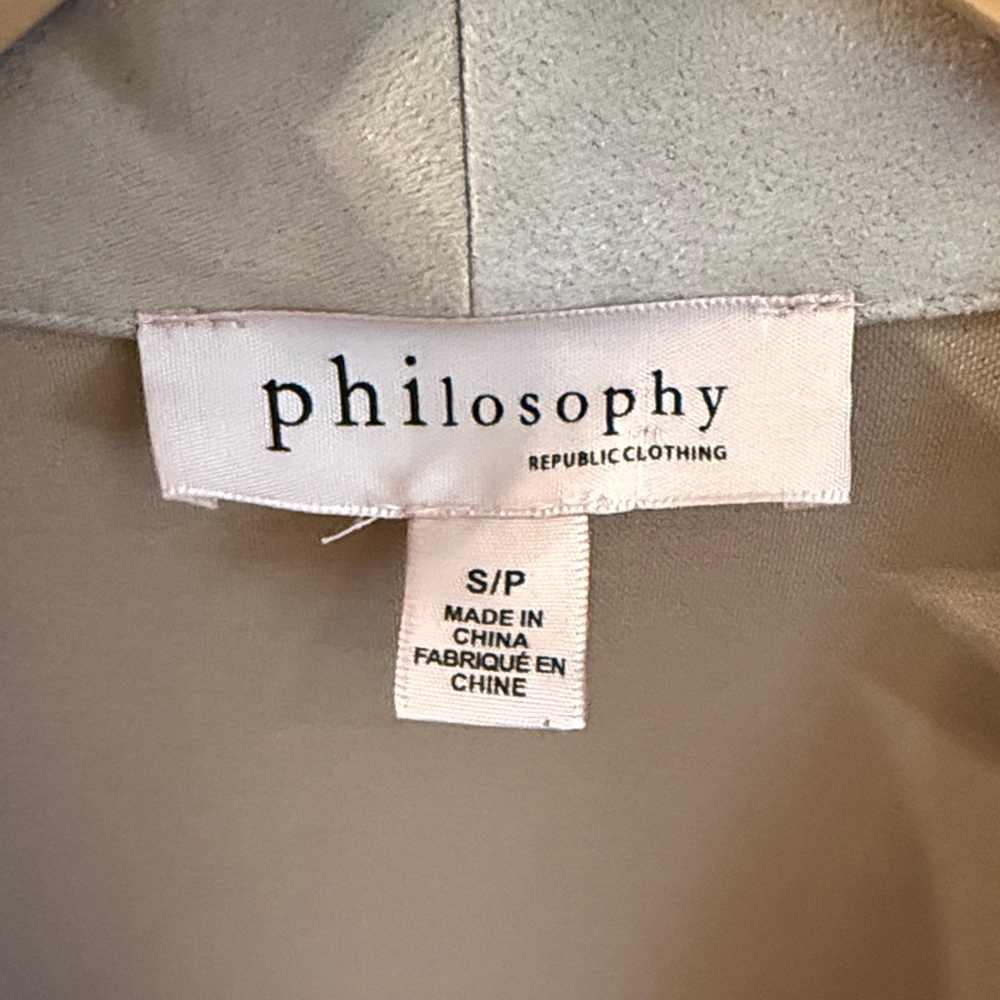 Philosophy Light Taupe Faux Suede Waterfall Open Front Jacket - Picture 2 of 3